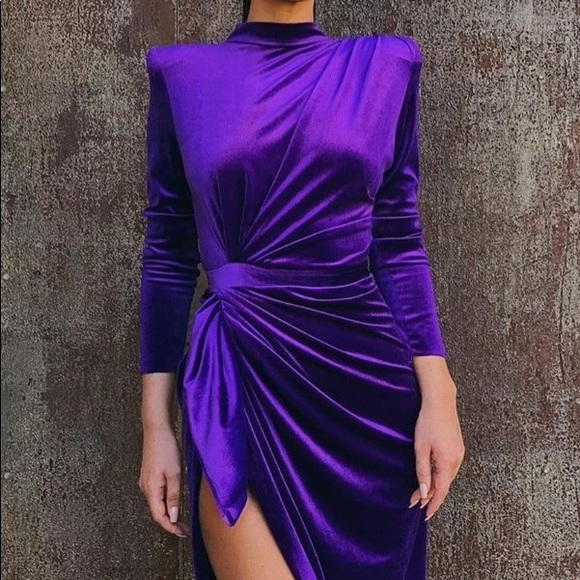 Purple Velvet Long Sleeve Dresses